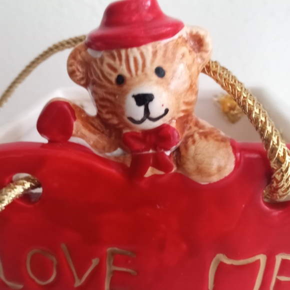 Vintage Ceramic Gift Bag Box W  Bear & Hearts w Sayings Valentine Day  AS IS - Picture 3 of 11